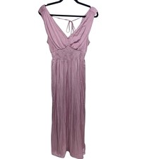 Old Navy Dress Womens Small Maxi Pleated Satin Plunge Fairy Whimsy Ethereal Pink