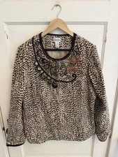 CHICO'S Leopard Print Sequined Embroidery Animal Print Jacket Size 2 Large