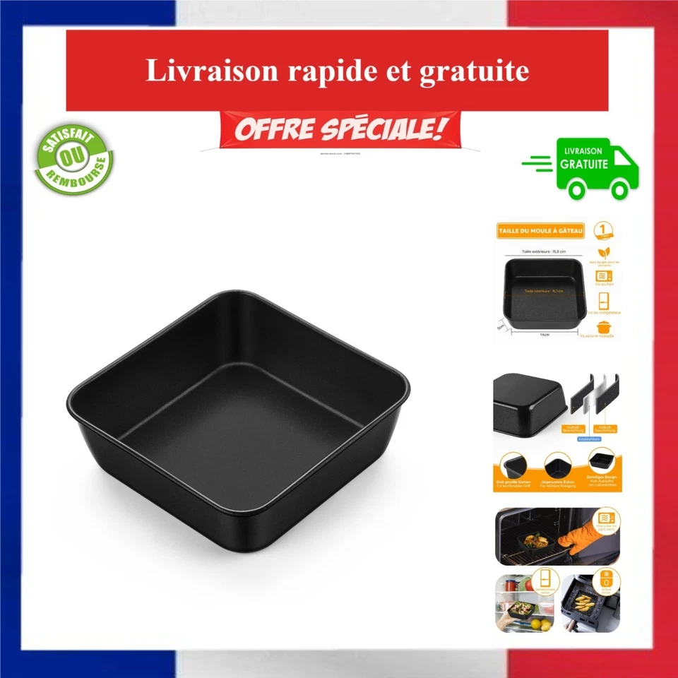 Moule à gâteau carré en acier inoxydable antiadhésif 15,9x15,9x5 cm - Photo 1/4
