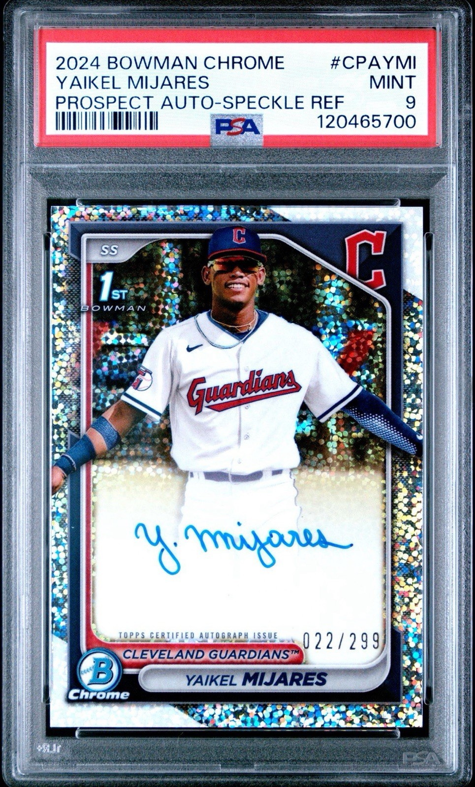 2024 Bowman Chrome Yaikel Mijares Speckle Refractor Auto /299 1st Bowman