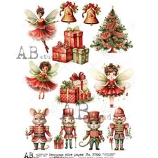 Nutcracker Christmas Elements | A4 Rice Paper | Paper for Decoupage | AB Studios