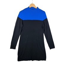 Ann Taylor Blue Black Color Block Long Sleeve Sweater Knit Sheath Dress Sz Large