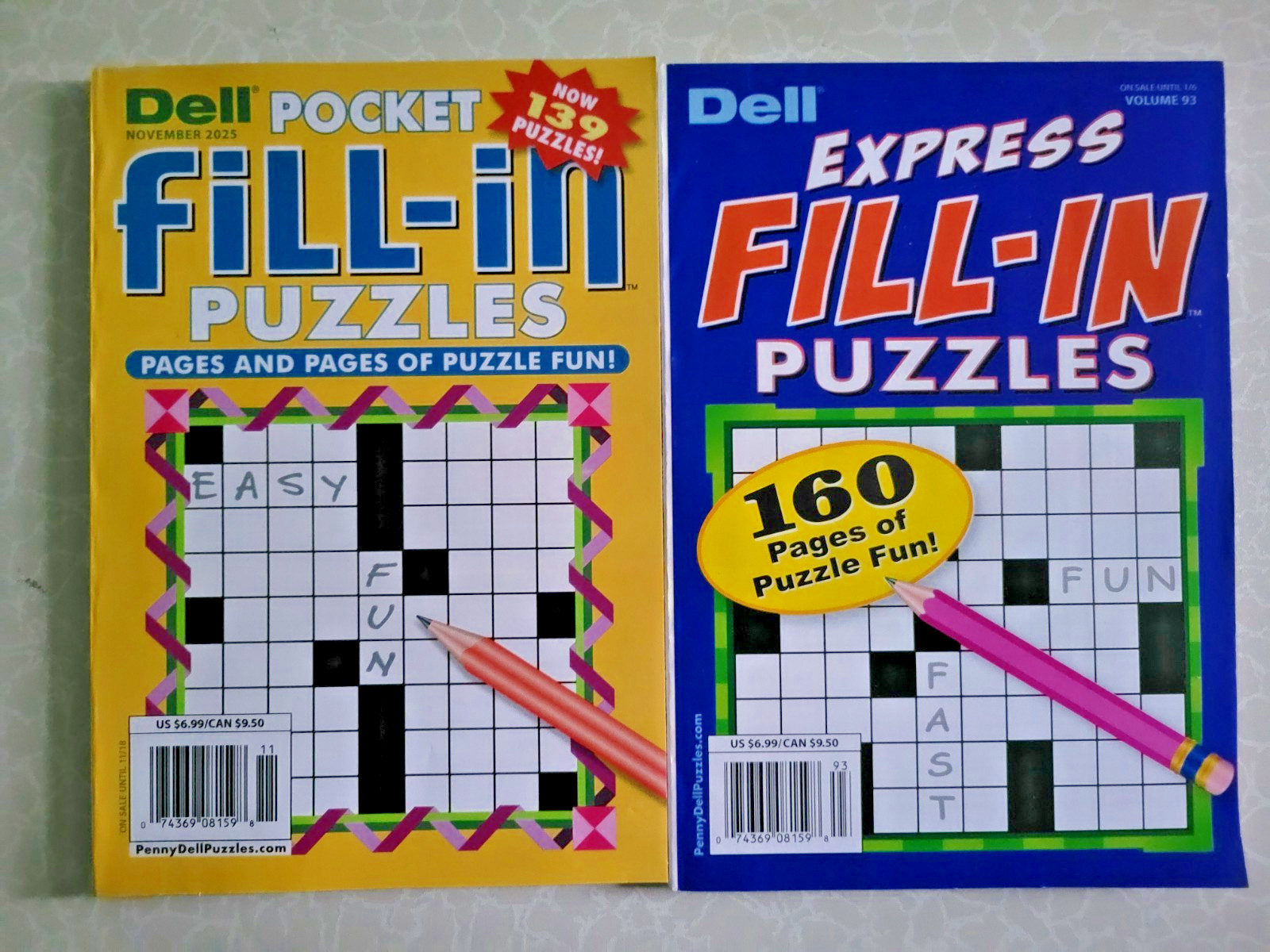 Dell Variety Crossword Puzzle Books- Lot of 2 -Low Price -Great Stocking Stuffer