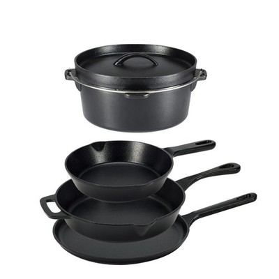 Retailer Basics Pre-Seasoned Cast Iron 5-Piece Cookware Set Oven Safe Cooks