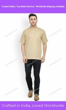 Mens Kurta Traditional Mens Wear Beige Cotton Solid Kurta Half Sleeve