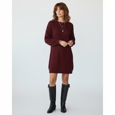 Another Love Margo Women Size Medium Sweater Mini Dress Wine Cable Knit Cozy NWT