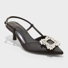 Women's Annette Satin Slingback Heels with Memory Foam Insole - A New