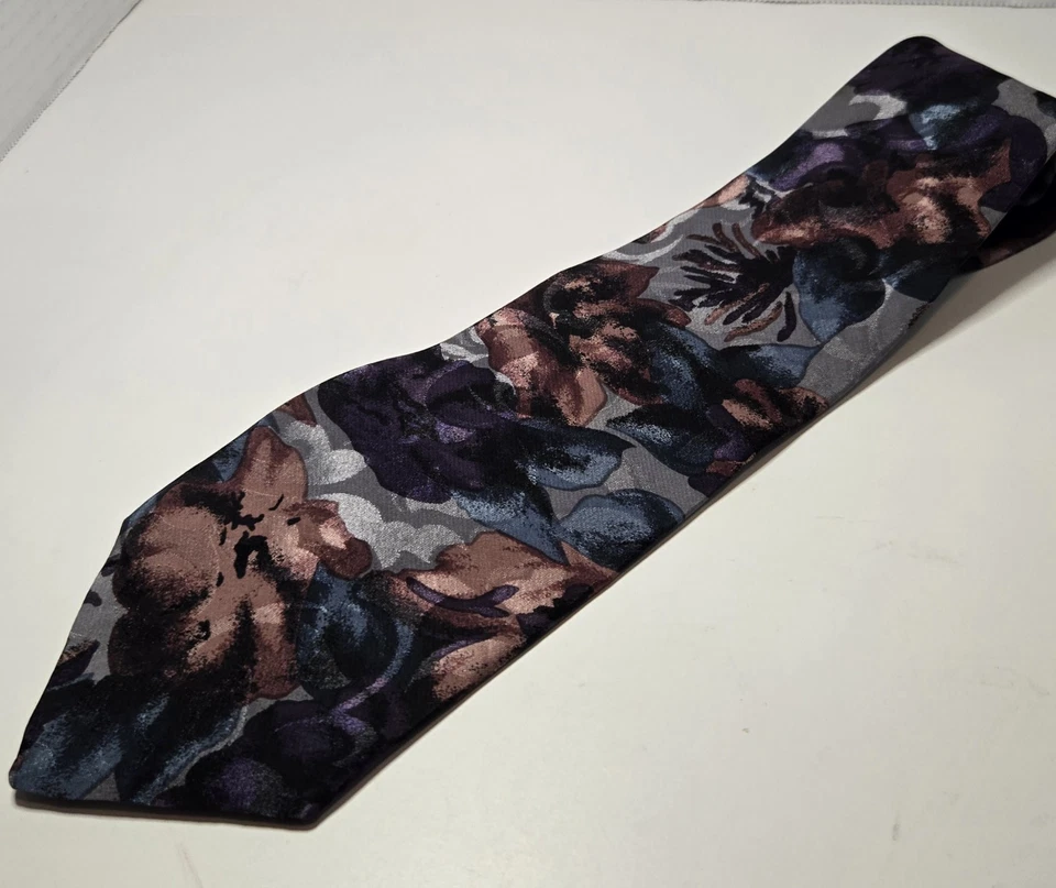Haggar 男式丝绸多色栗色/紫色花卉图案领带美国 — 第 3/4 张图片