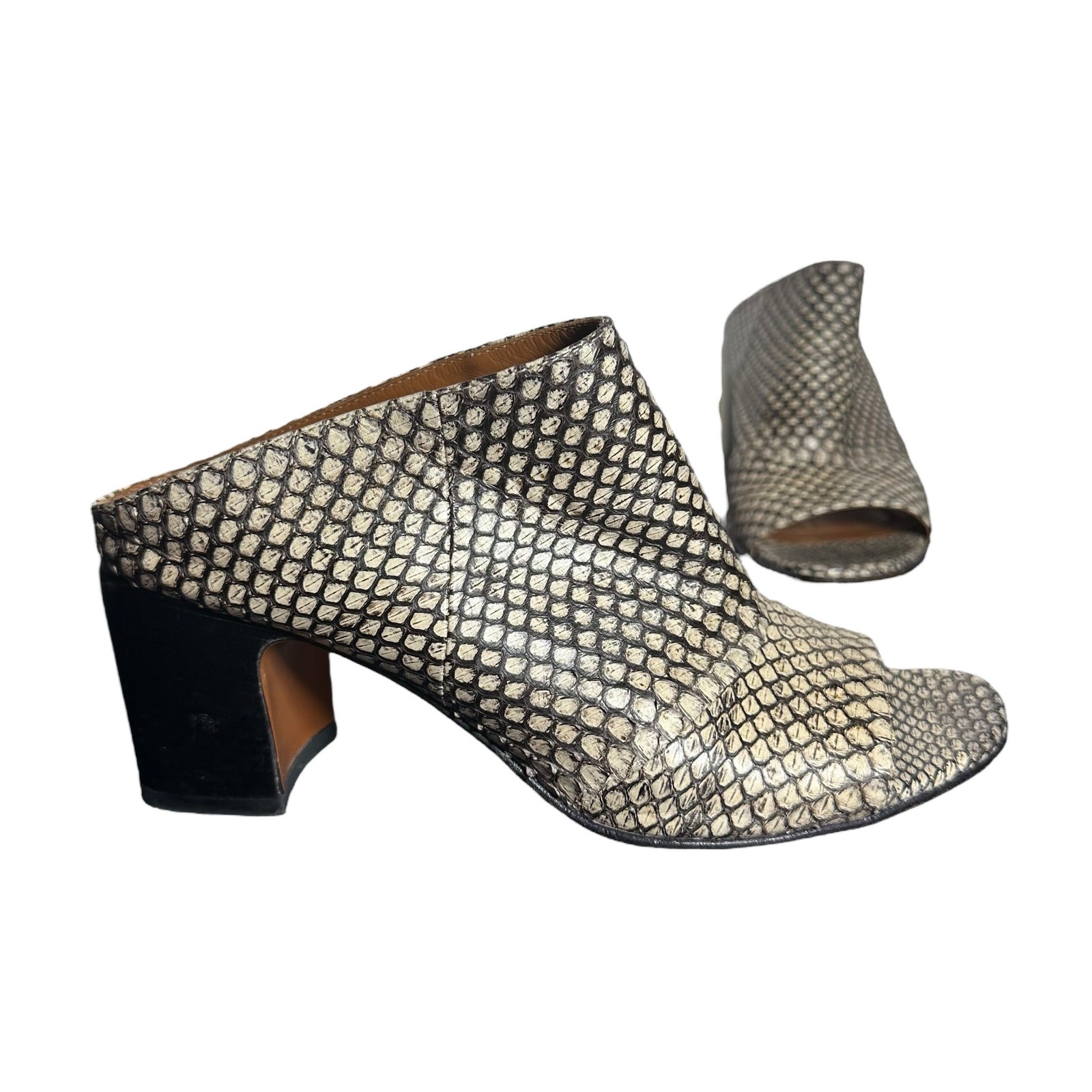 Aquatalia Python Embossed Leather Peep Toe Block … - image 1