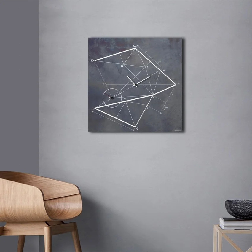 Horloge murale 50x50cm design minimaliste en acier brossé mat