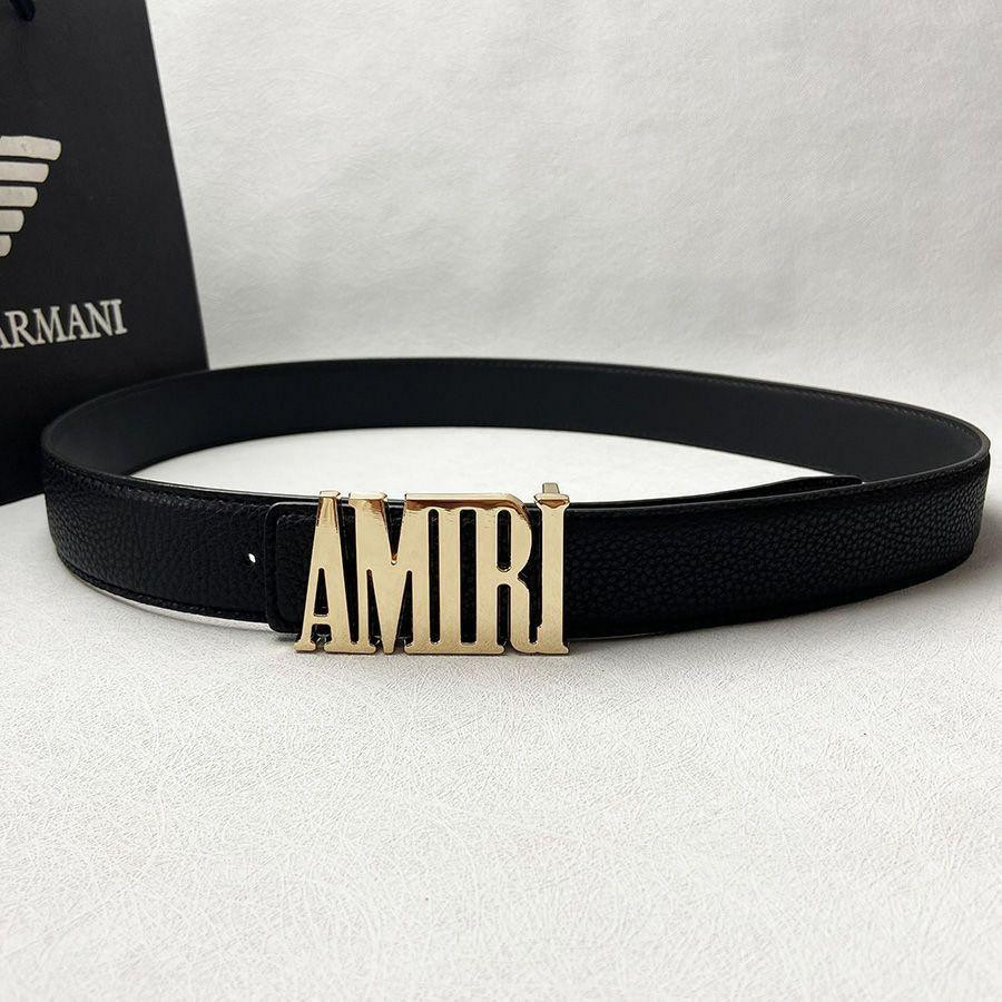 Amiri Black Leather Logo Buckle Belt 4149 with Adjustable Size