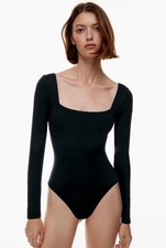 Aritzia Babaton Size Small Square Neck Contour Bodysuit Longsleeve Black Shiny