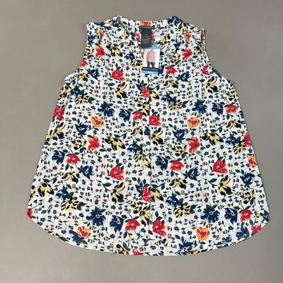 CHELSEA & THEODORE Sleeveless Blouse Women's Size L Bash Floral White 2165072 (N