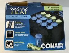 Conair Instant Heat Compact Setter Travel Pouch 12 Rollers Clips Hair Curl HS28X