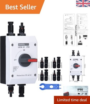 32A DC Trennschalter - 1200V Schutzschalter mit vorverdrahteten Steckern, wasserdicht