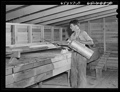 #ad #ad Photo:1930s Man Using Spray Gun in Wooden Workshop Barn Interior $13.49