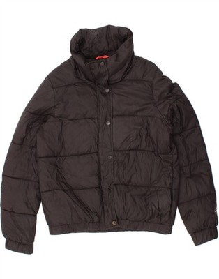 DKNY Damen grafische wattierte Jacke UK 14 Medium schwarz Nylon AX05