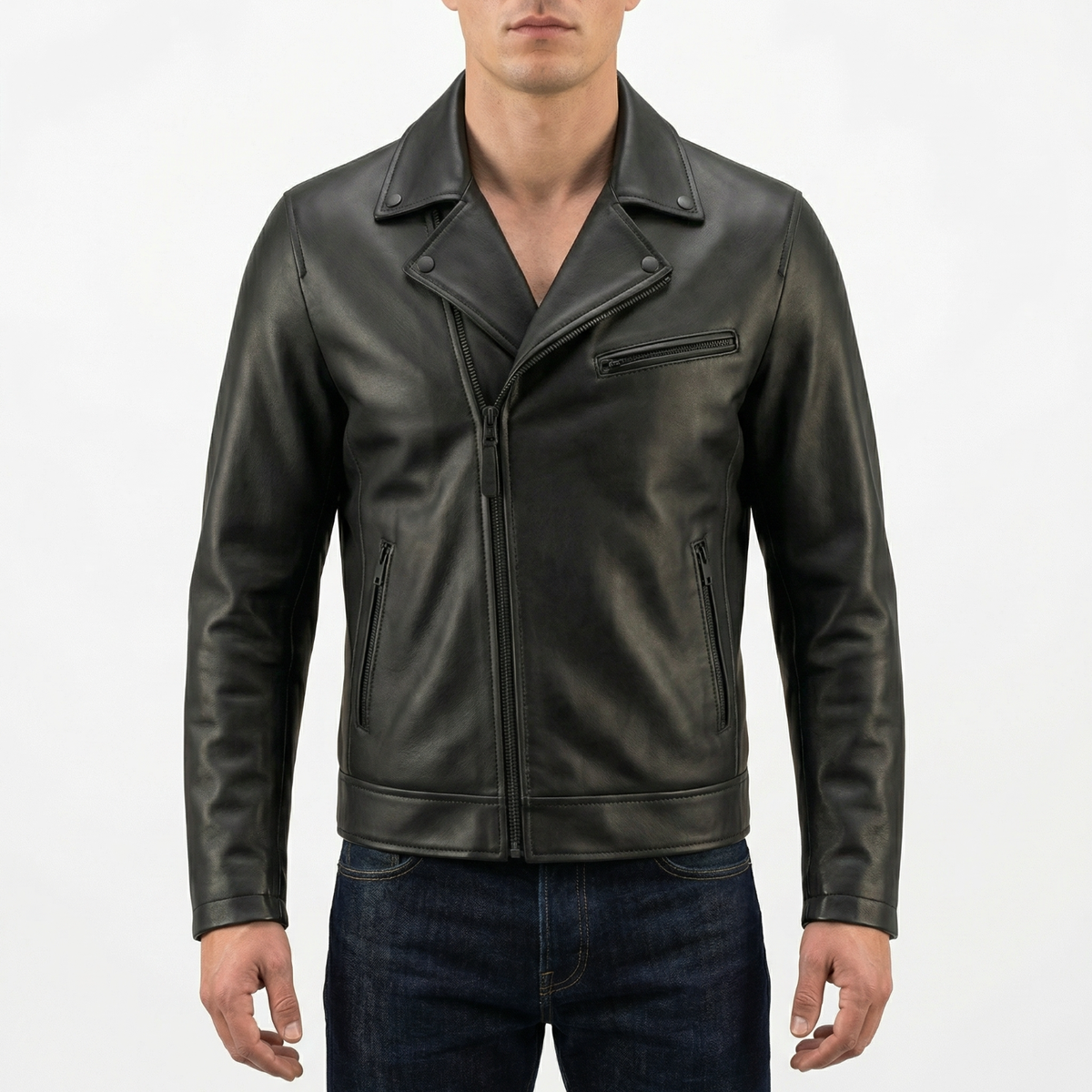 ZENZASION Men's Black Real Sheep Skin Leather Jacket - Slim Fit