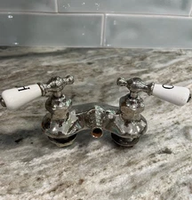 Vintage Clawfoot Tub Faucet With Porcelain Handles 4" Spread