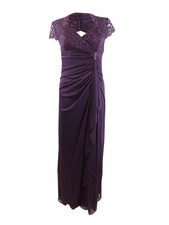Betsy  Adam Women's Lace Empire-Waist Gown 6, Eggplant 