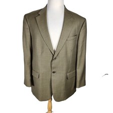 Stafford Mens Sz 44R Tan Color Small Herringbone Poly Wool Sport Coat B37