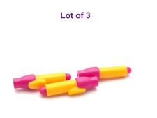 Lego Mini Figure Pen Bright Light Orange with Magenta Tip Cap Pattern Lot of 3