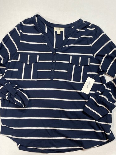 Style & Co. blau-weiß gestreifter Pullover 3/4 Arm Oberteil 100% Baumwolle XL Neu mit Etikett - Bild 7 von 12