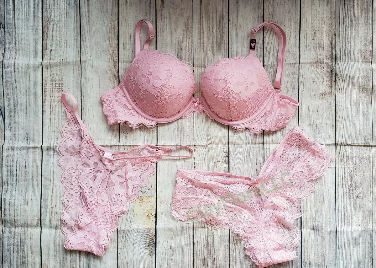 victoria's Secret pink Push Up Bra Size 36D And L Panty Set VS