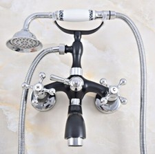 Black Chrome Brass Bath Claw foot Tub Faucet / Filler With Hand Shower sna603