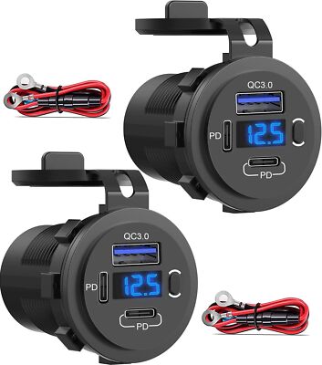 12v Usb Outlet Dual Usb C Car Charger Socket & Quick Charge 3.0 Port With Voltme