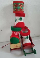  Vtg 6 See's Candies Christmas Boot Stockings ,Noel, Sleigh Candy Holder 