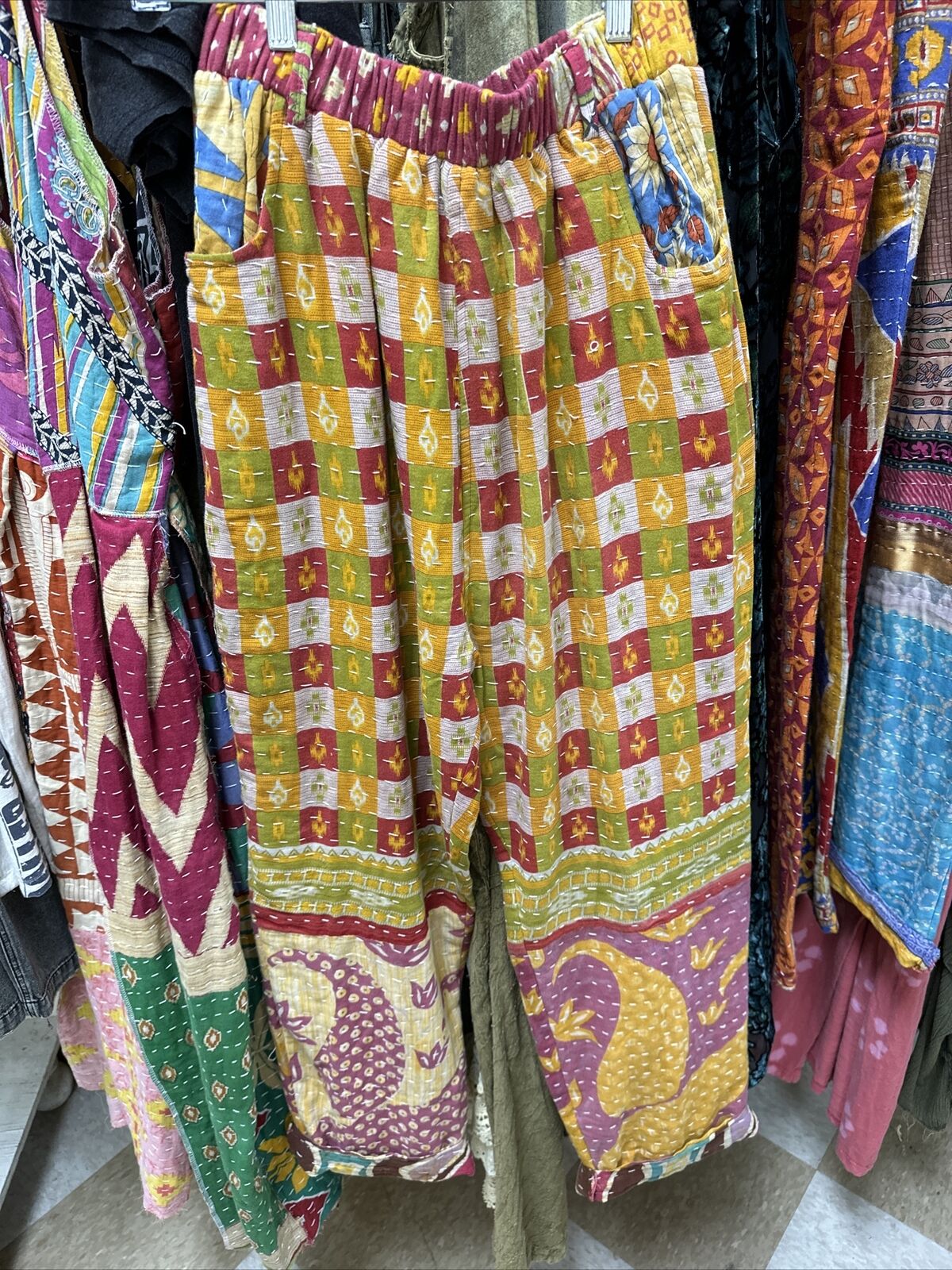 NWT Jaded Gypsy Kantha Sunrise Crop Pant - Multi Checkered