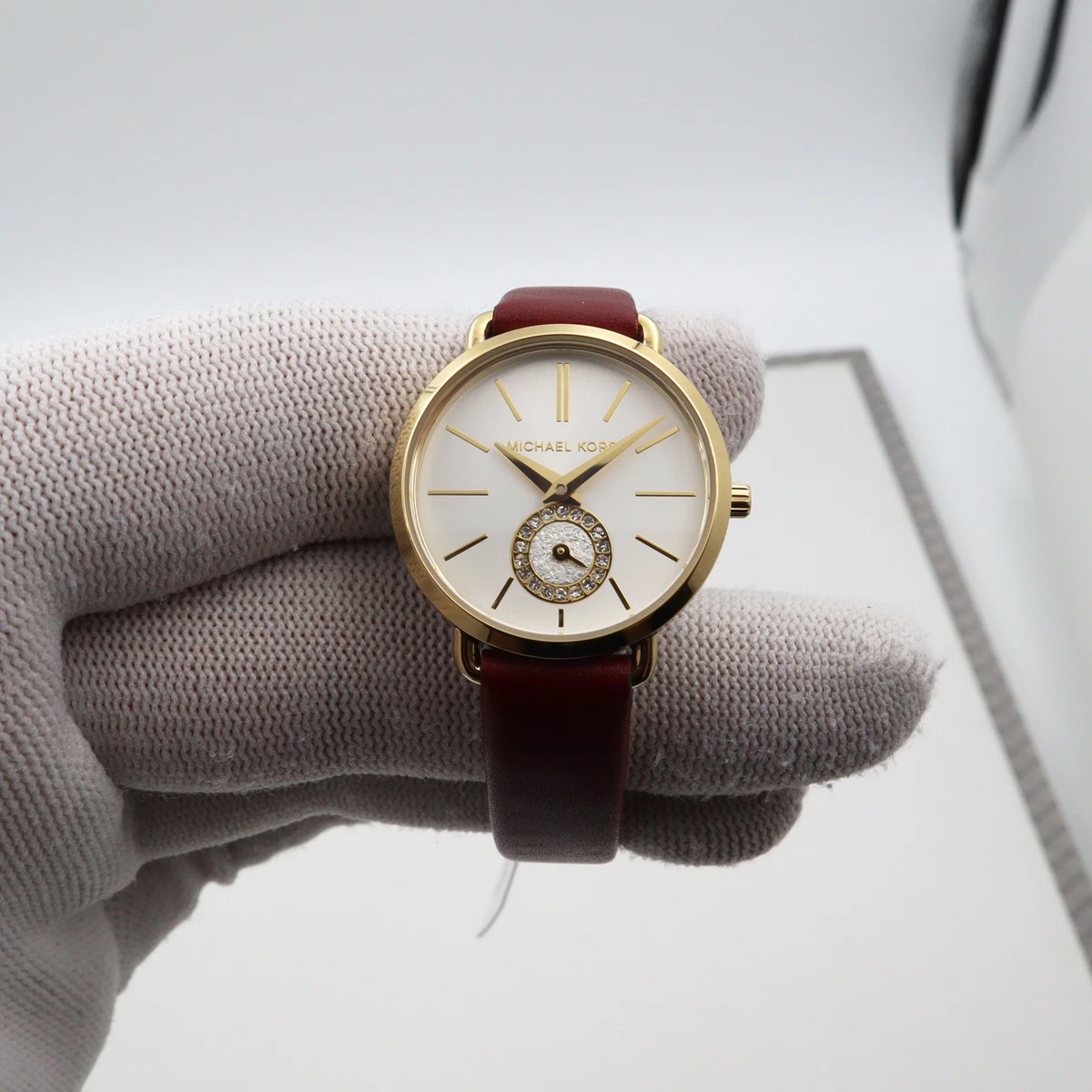 Michael Kors Portia 28mm PVD Steel Maroon Leather Ladies Quartz