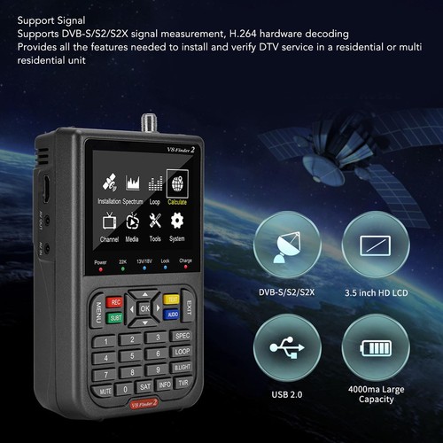 V8 Finder 2 Misuratore di segnale rilevatore satellitare 3,5 pollici HD LCD 4000 mAh USB 2.0 DVB fantastico - Foto 5 di 24