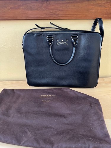 Kate Spade Black Leather Laptop Bag with Multiple Straps