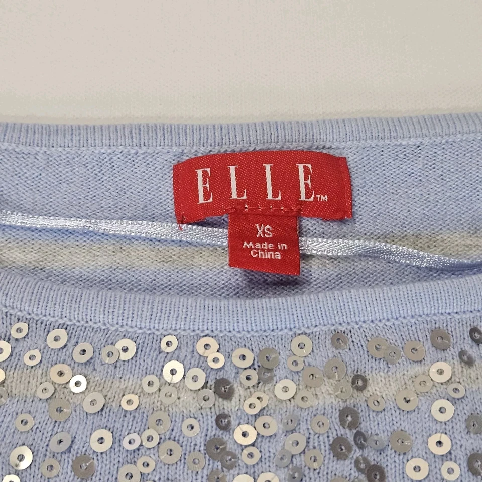 Suéter Elle Mujer Talla XS Púrpura Gris Lavanda Rayas Lentejuelas Brillante Top Foto 2 de 4