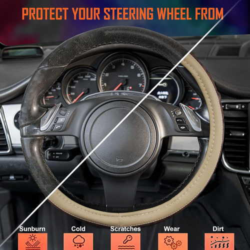 Wood Grain Microfiber Leather Steering Wheel Cover, Universal Fit For - Picture 5 of 7