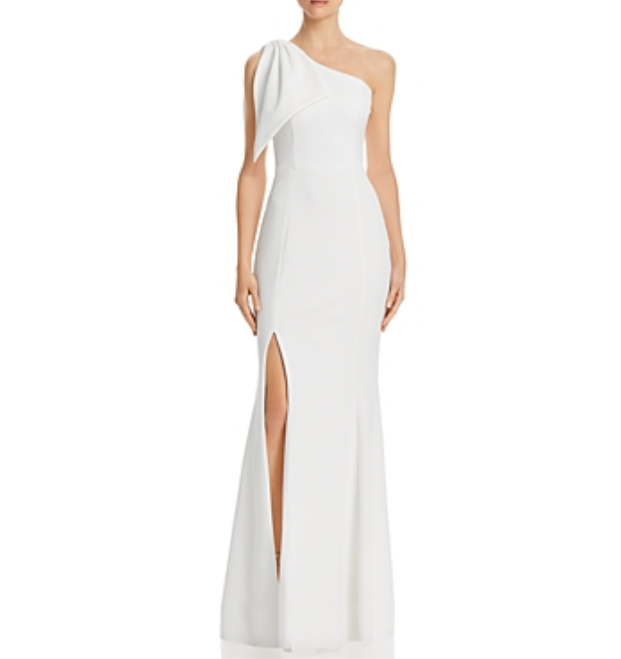 aqua one shoulder scuba gown