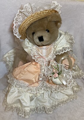 Bearly People アンティークぬいぐるみ Bearly People 1987 Vintage Jointed Stuffed Teddy Bear Plush Peach