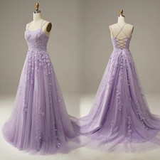 Sapghetti Straps Evening Dresses Sexy Backless Applique Pleated Tulle Prom Gowns