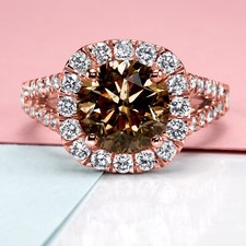 2Ct Round Lab-Created Chocolate Diamond Engagement HaloRing 14K Rose Gold Plated