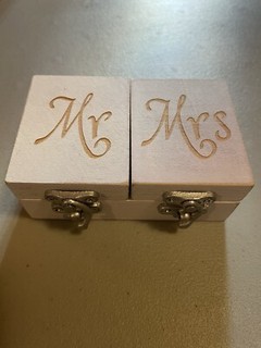 White Wooden Mr & Mrs Wedding Ring Box W/ Latches