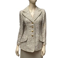 Lilli Ann Paris Skirt Suit Career Light Brown Boucle Blazer Jacket Vintage FLAW