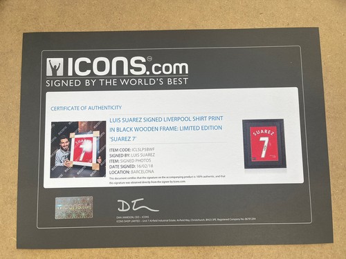 Luis Suarez Hand Signed Liverpool Icons Jersey Print In Black Frame Limited N 4 - Picture 7 of 9