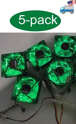 5-Pack: NEW 80mm Green LED 3pin Cooling Fan Array Kit for Open Mining/Gaming PC