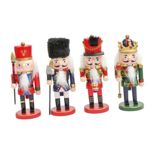 4x Wooden Nutcracker Ornaments Decorative Traditional Doll Holiday Present - Picture 1 of 12