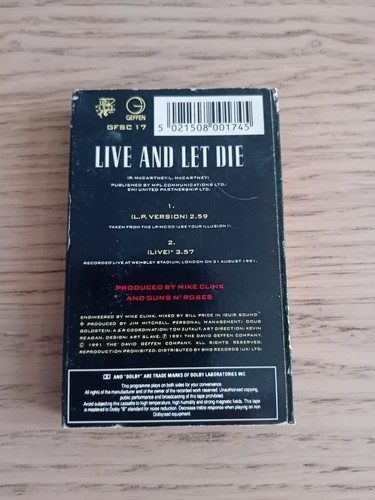 Guns N' Roses - Live And Let Die - Used Cassette - G7420z - Picture 2 of 7
