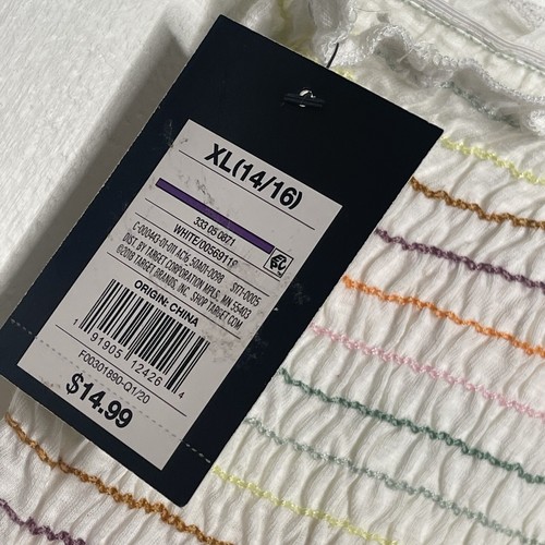 Art Class Smocked Tank Top Girls Xl 14-16 Cream Ruffle Hem Rainbow Stripe - Picture 5 of 5