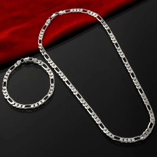 Collar de cadena de plata esterlina Italia 925 sólido Mm cuerda de eslabones pulsera Figaro para hombre - Imagen 7 de 24