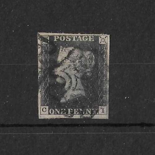 GB 1840 1d Negro - 4 Margen - Negro MC